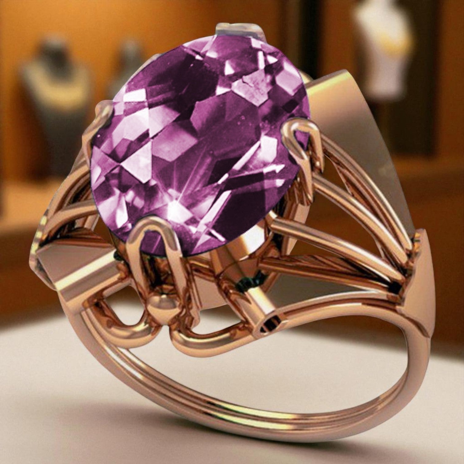 Vintage rose pink 14k gold 585 Amethyst ring vrc015 Vintage vrc015r-am