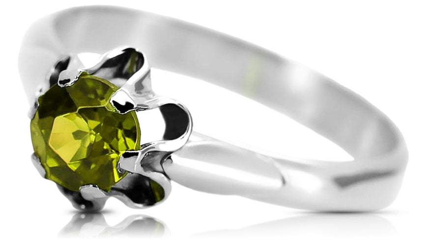 Ring Yellow Peridot Sterling silver 925 Vintage craft vrc094s
