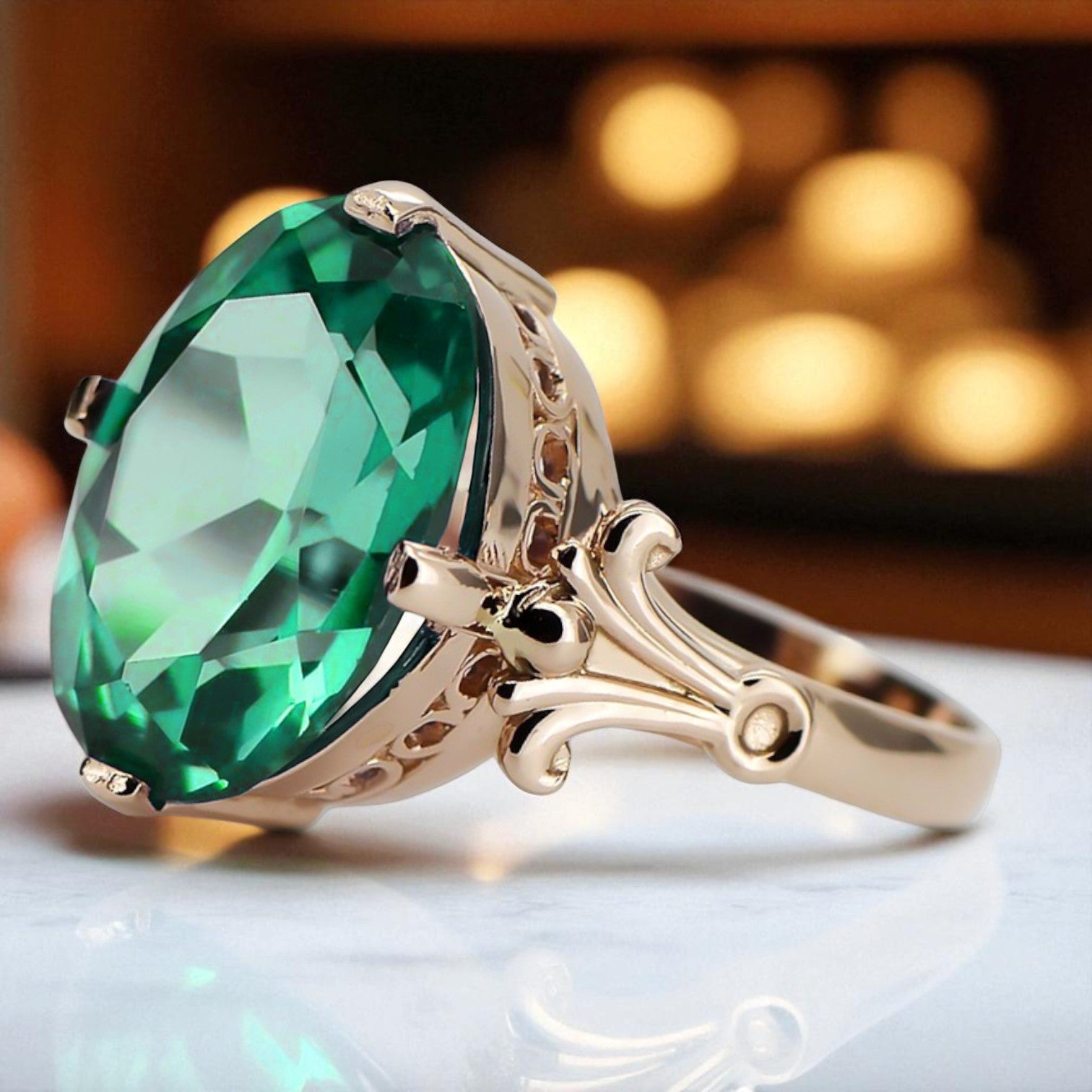 Original Vintage 14K Rose Gold Emerald Ring Vintage vrc369r vrc369r-em