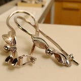 Vintage rose pink 14k 585 gold Vintage leaf earrings ven032
