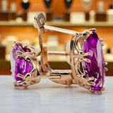 Rose pink 14k 585 gold amethyst earrings vec021 Vintage vec021r-am