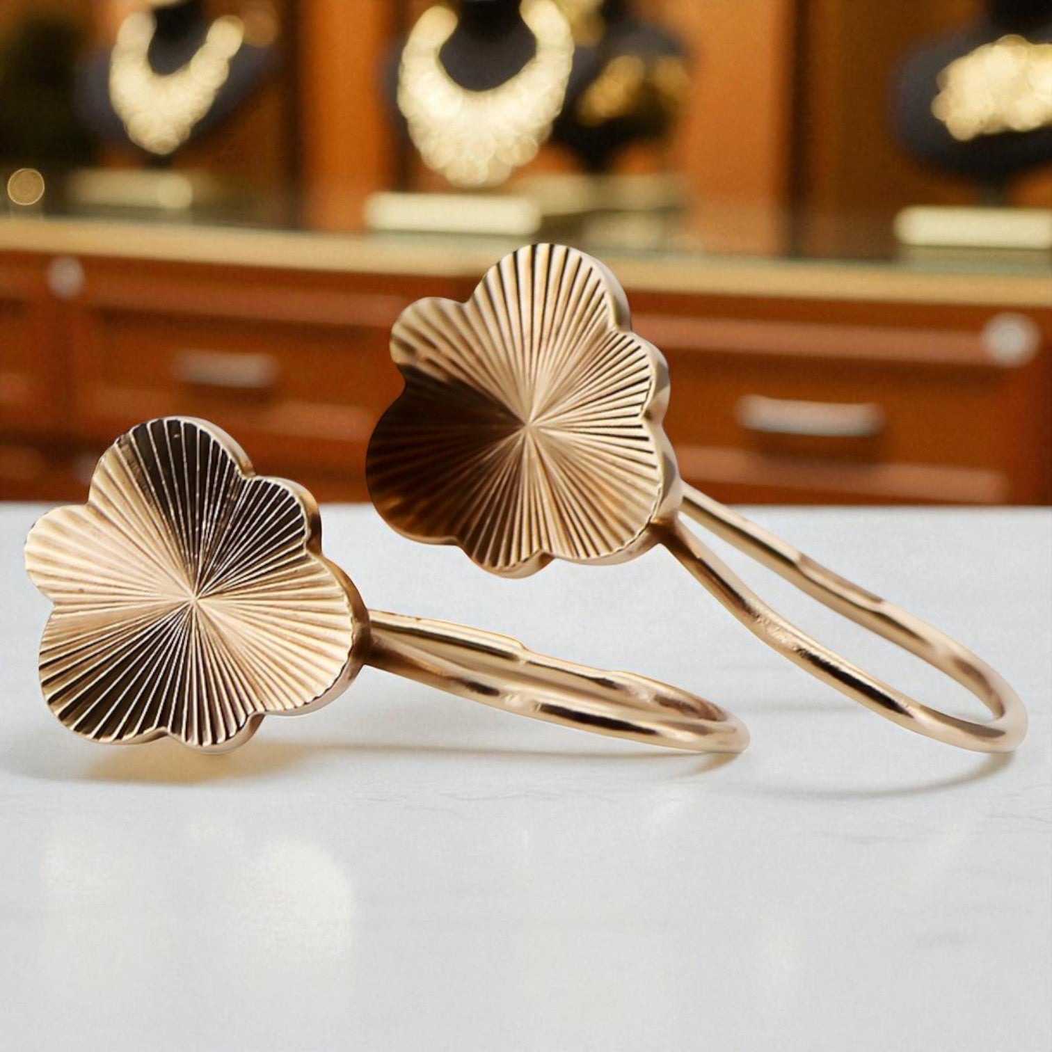 Rose pink 14k 585 gold Vintage leaf earrings ven165