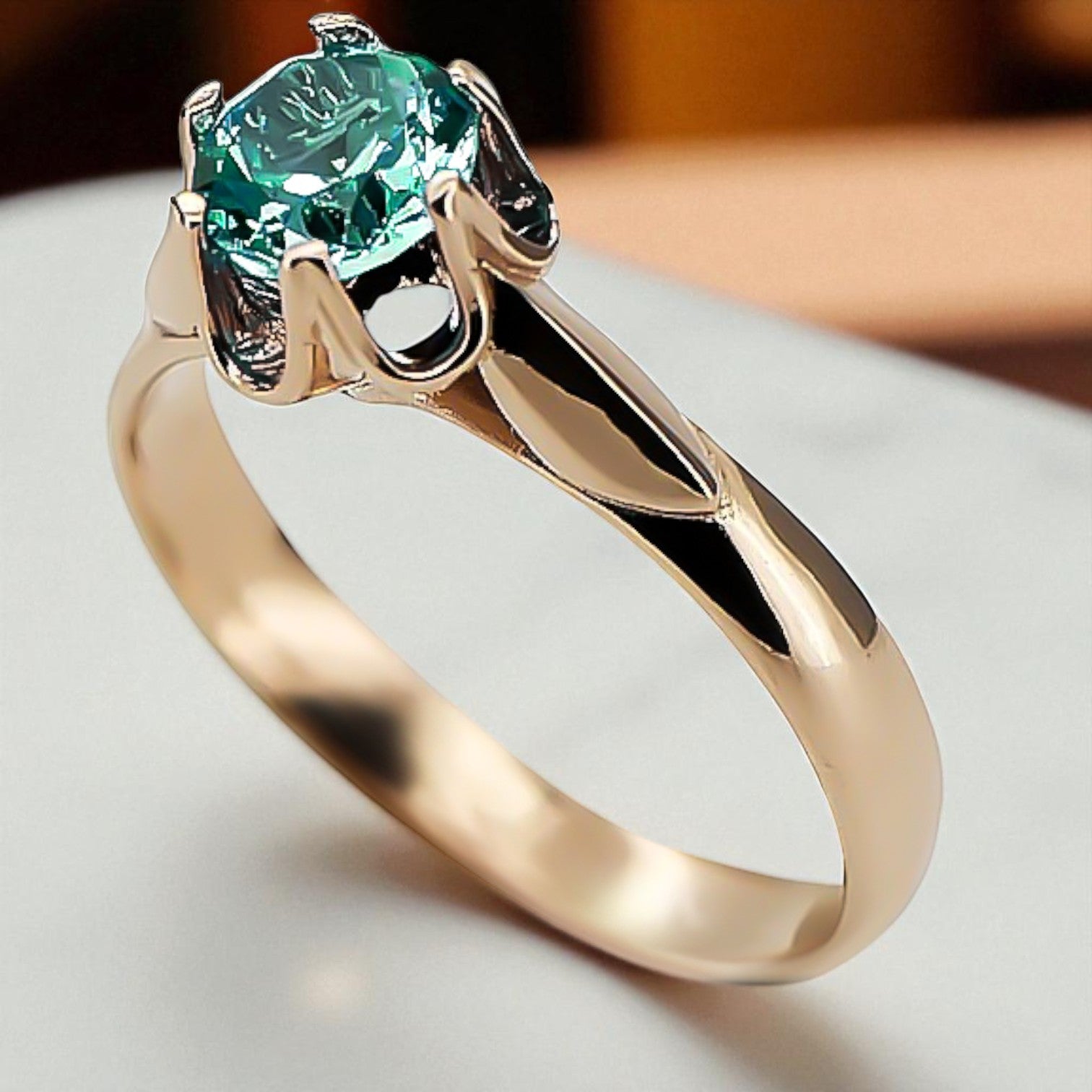 Rose pink 14k gold 585 Emerald ring vrc122 Vintage