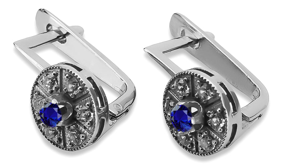 Vintage white 14k 585 gold sapphire earrings vec161w Vintage vec161w-sp