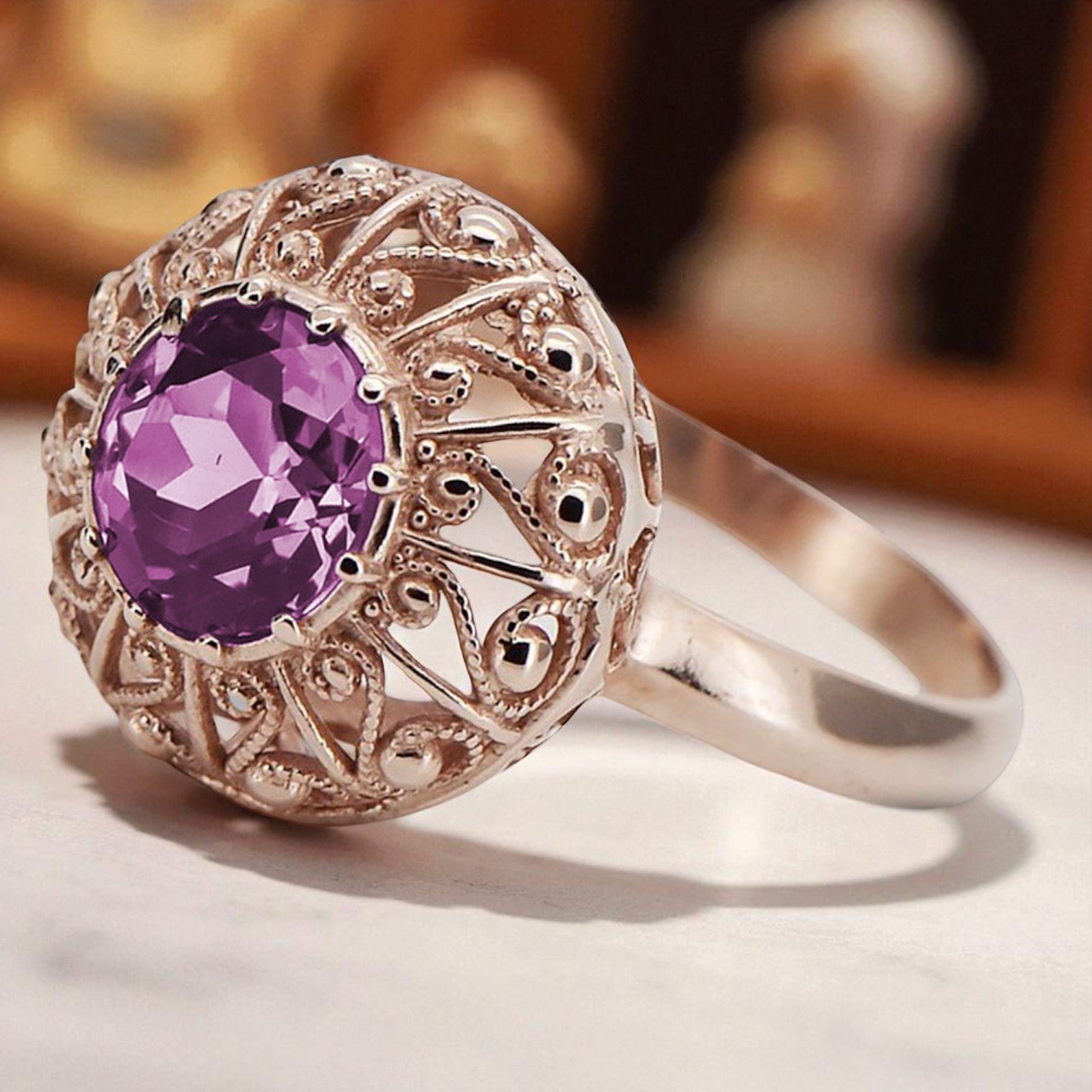 Ring Amethyst Original Vintage 14K Rose Gold Vintage craft vrc059r vrc059r-am