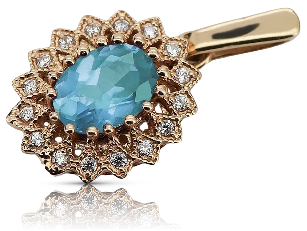 Vintage rose pink 14k 585 gold aquamarine pendant vpc018 Vintage vpc018r-aq