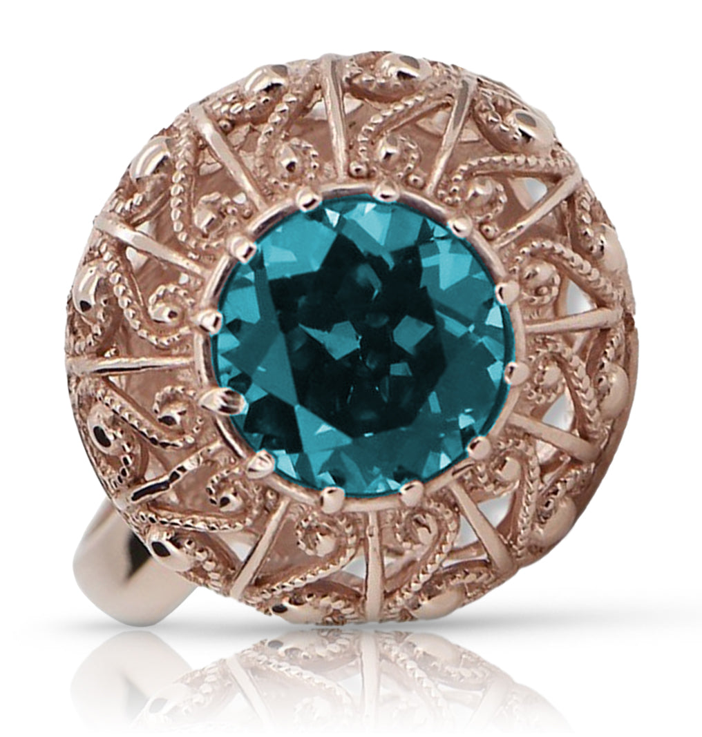 Ring Aquamarine Original Vintage 14K Rose Gold Vintage style vrc059r vrc059r-aq