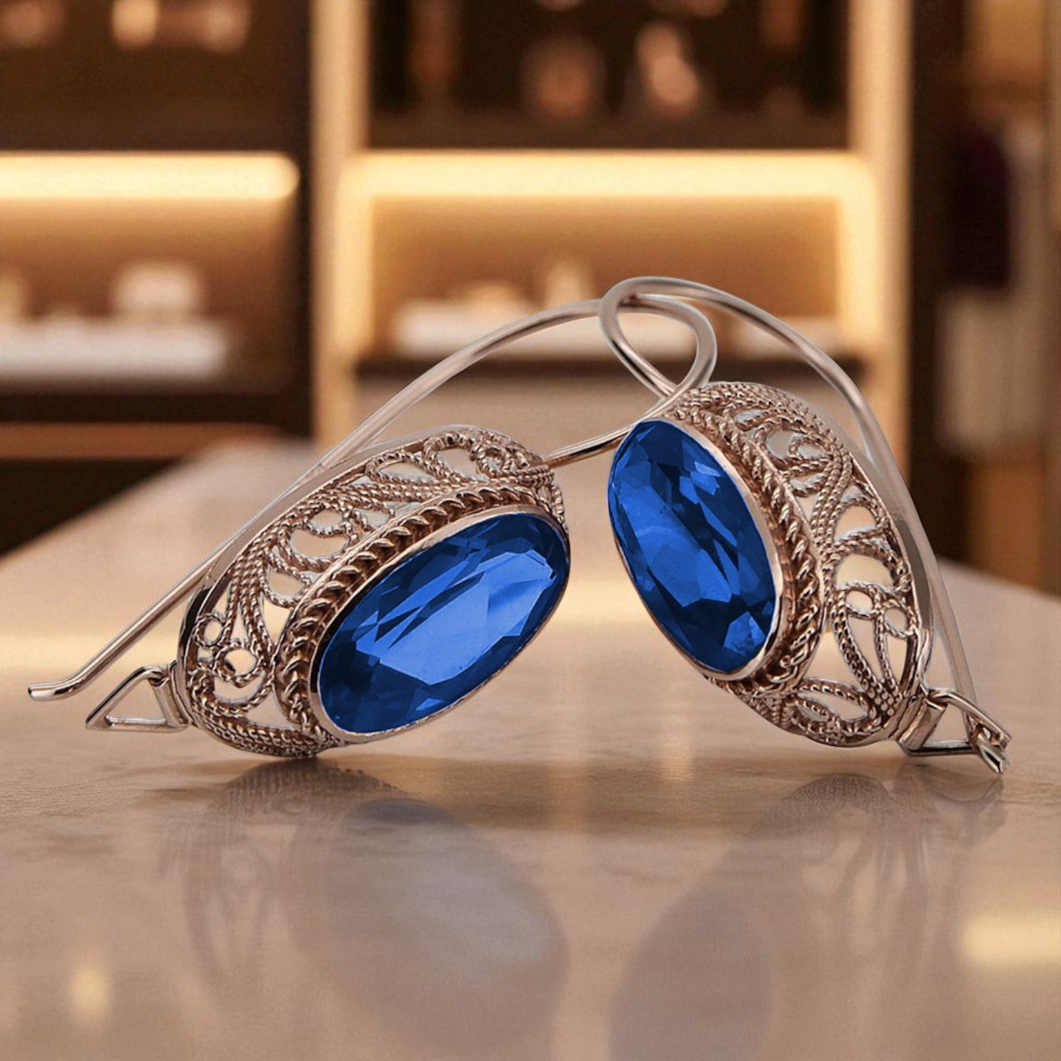 Vintage 14k Rose Gold Sapphire Earrings, Oval Cut vec023r-sp