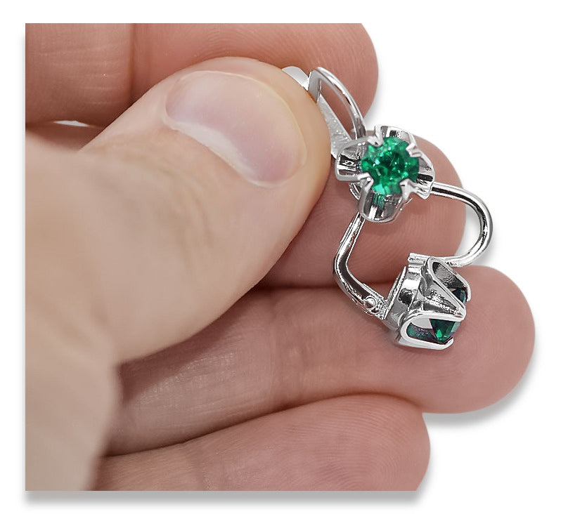 Vintage Silver 925 Emerald Earrings 17mm vec018s-em