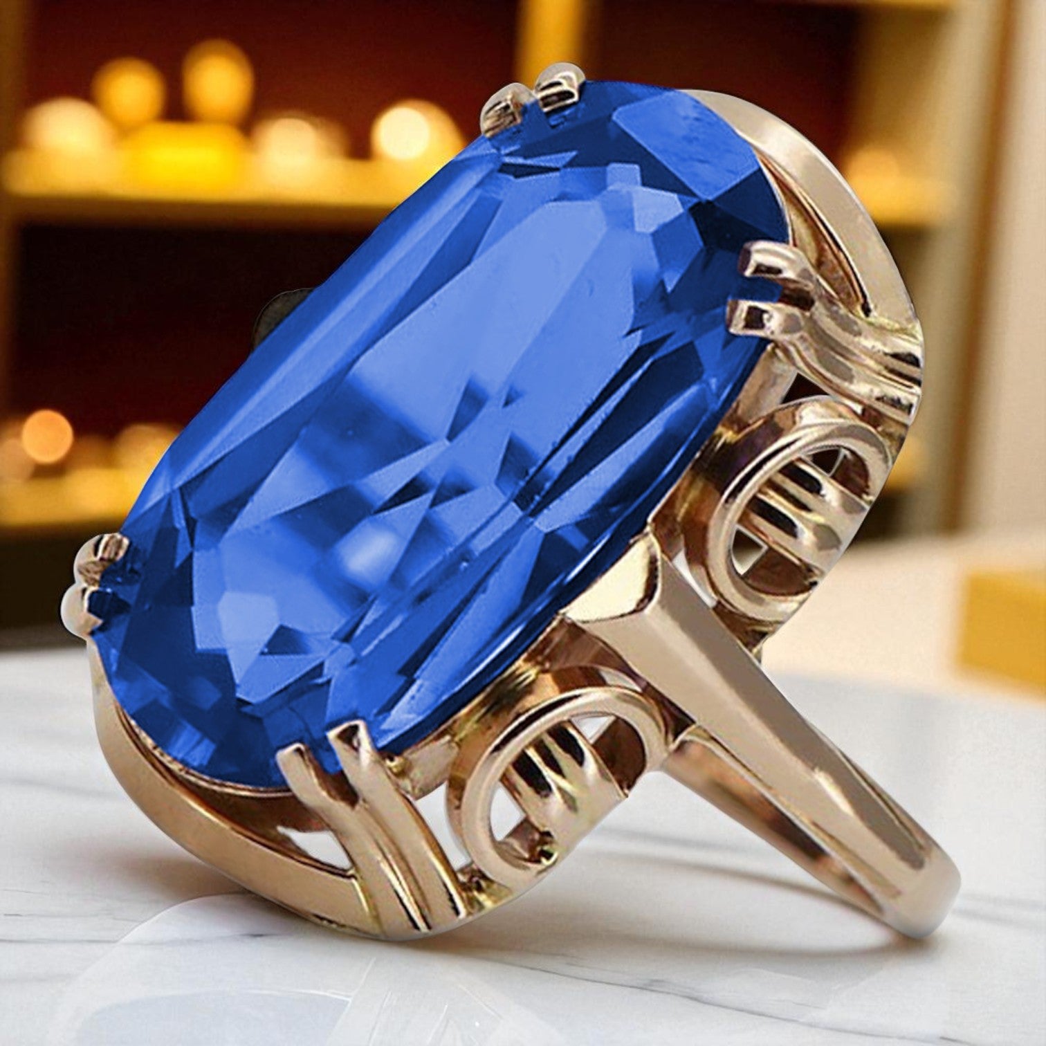 Rose pink 14k gold 585 Sapphire ring vrc038r Russian Soviet Vintage style vrc038r-sp