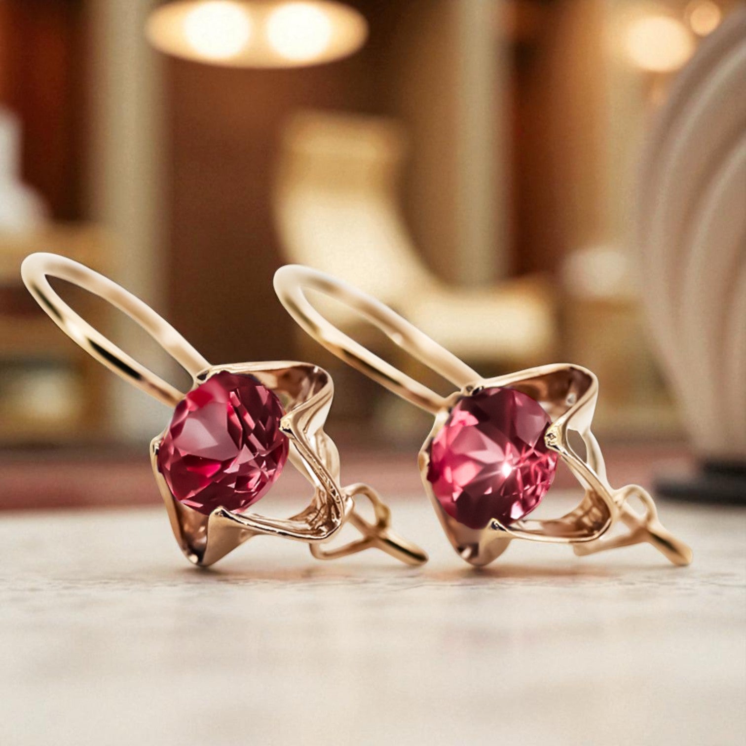 Vintage Earrings Ruby Original Vintage 14K Rose Gold vec142r vec142r-rb