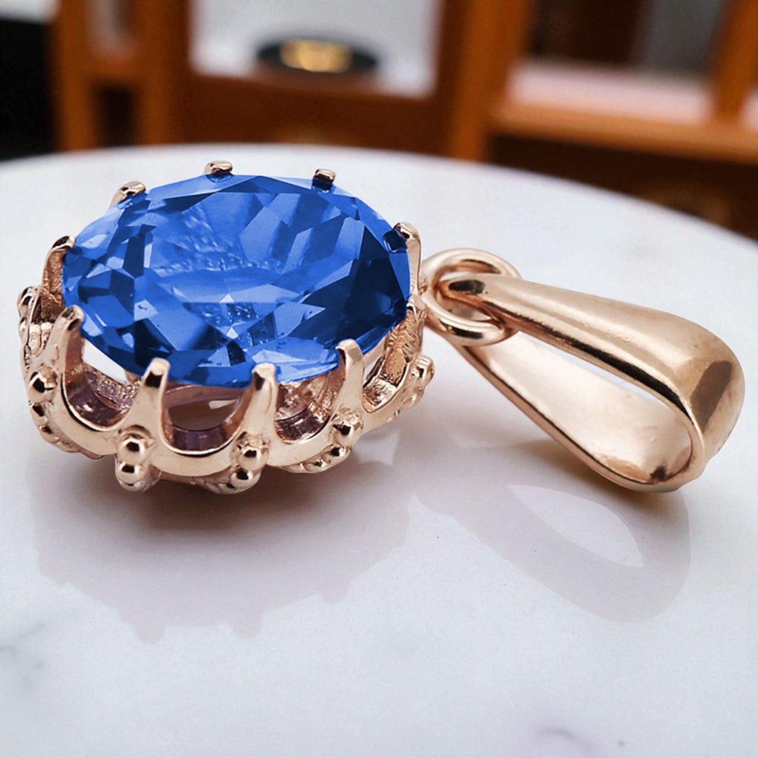 Pendant Sapphire Original Vintage 14K Rose Gold Vintage style vpc008r