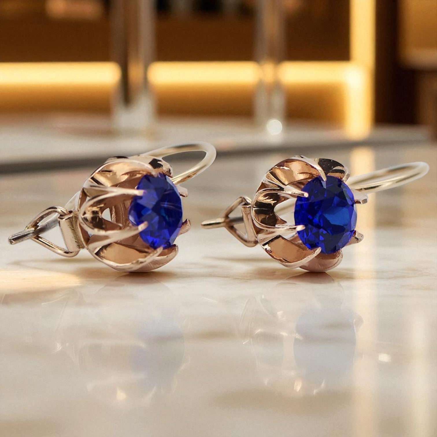 Vintage rose pink 14k 585 gold sapphire earrings vec062