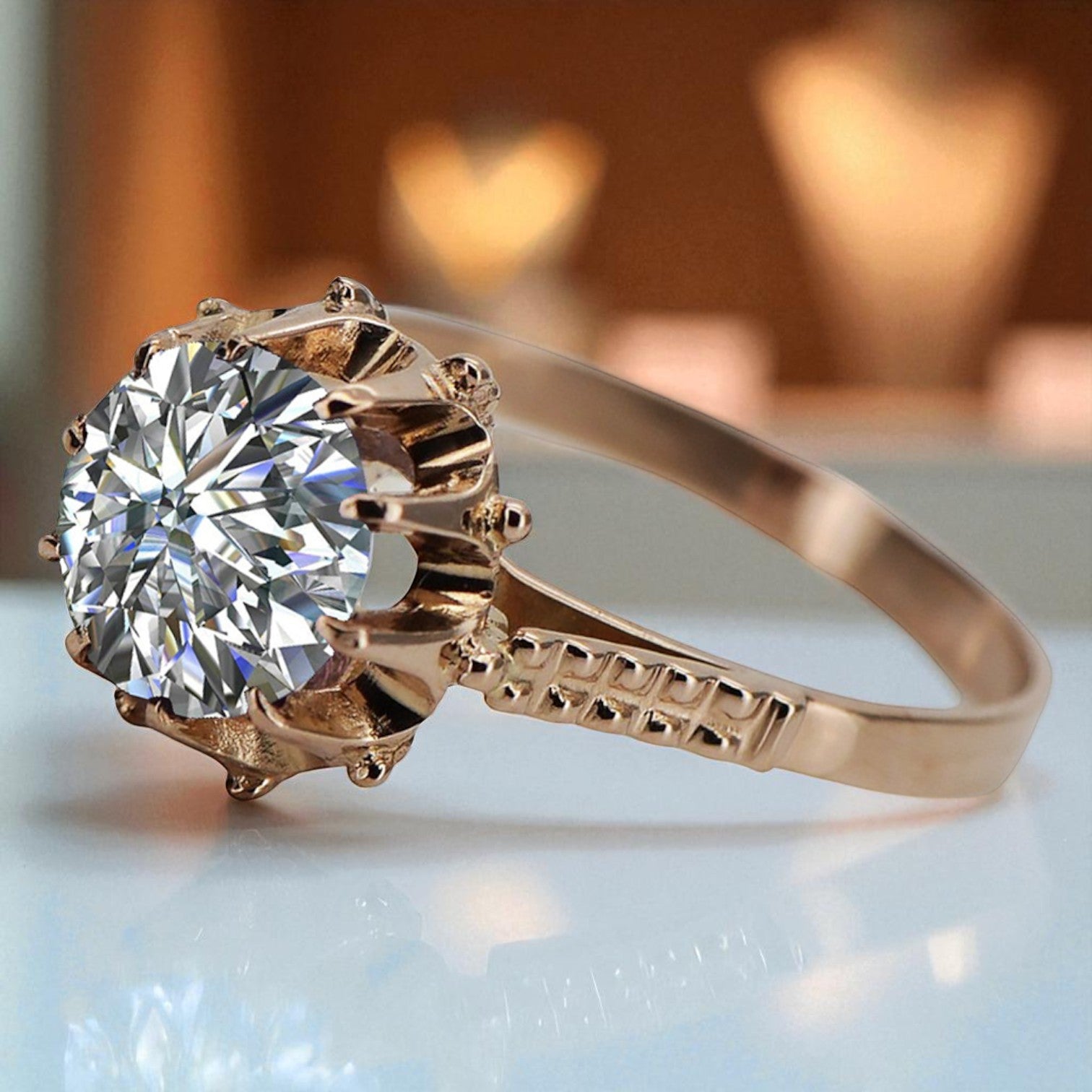 Vintage rose pink 14k gold 585 Zircon ring vrc045 Vintage vrc045r-zi