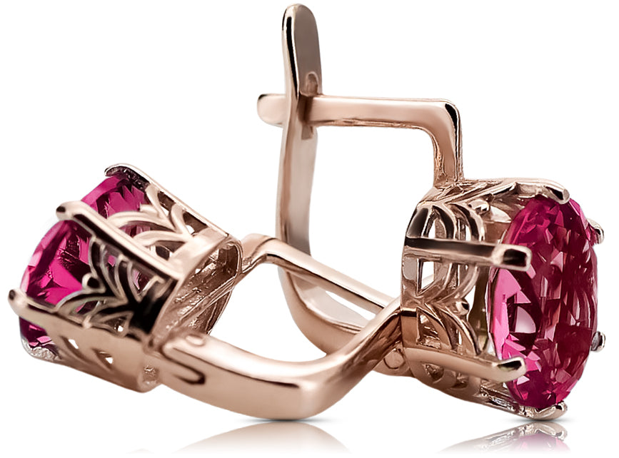 Rose pink 14k 585 gold ruby earrings vec003 Vintage Russian Soviet style vec003r-rb