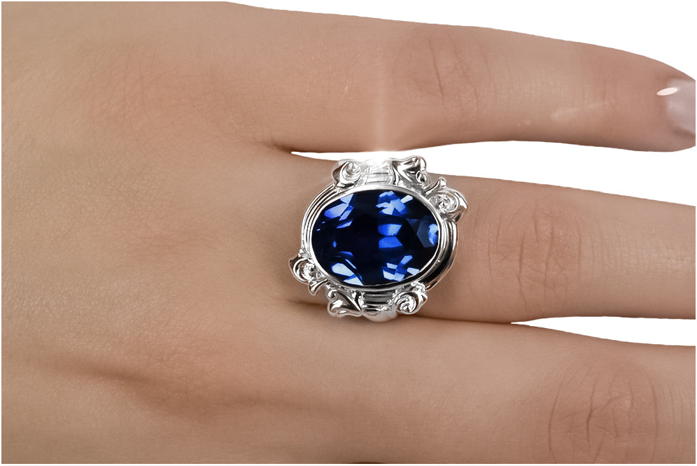 Ring Sapphire Sterling silver 925 Vintage craft vrc100s