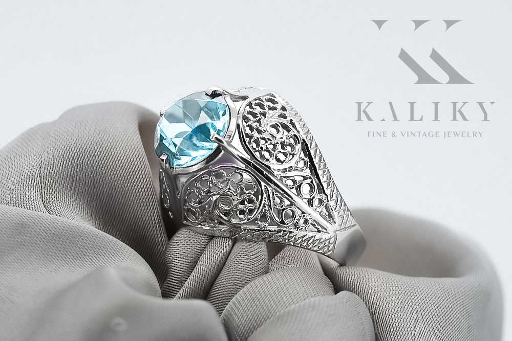 Silver 925 Aquamarine ring vrc026s Vintage
