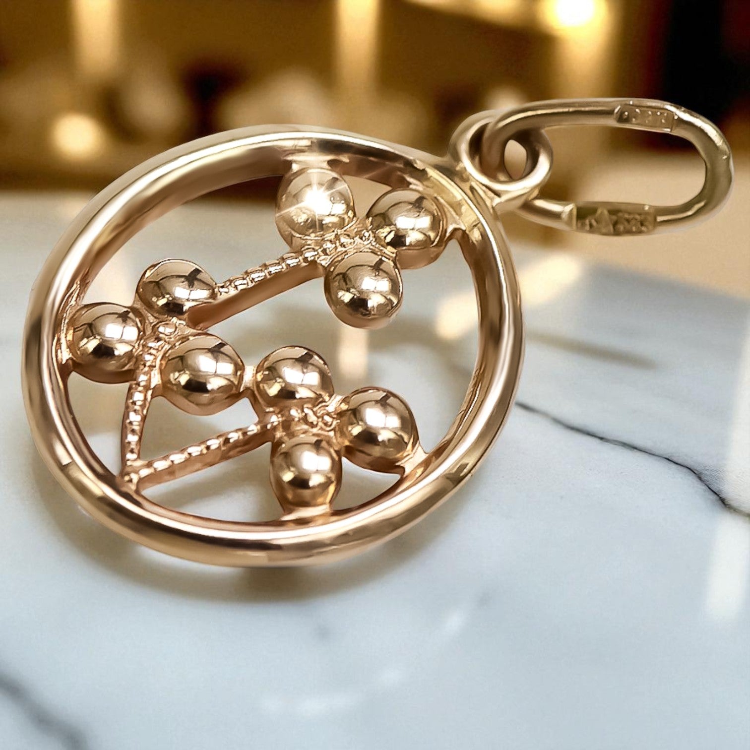 Vintage rose pink 14k 585 gold Vintage leaf pendant vpn064