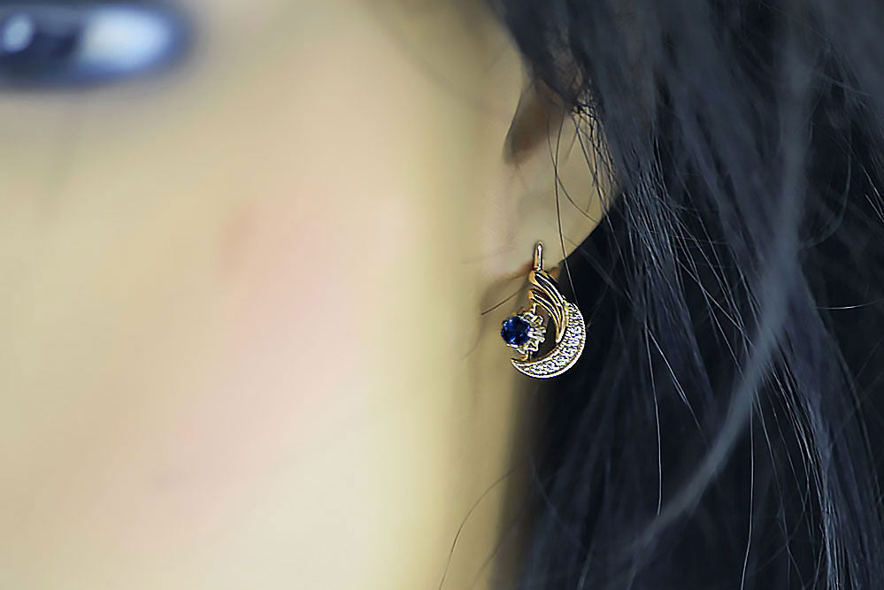 Sapphire Original Vintage 14K Rose White Gold Earrings Vintage style vec093rw vec093rw-sp