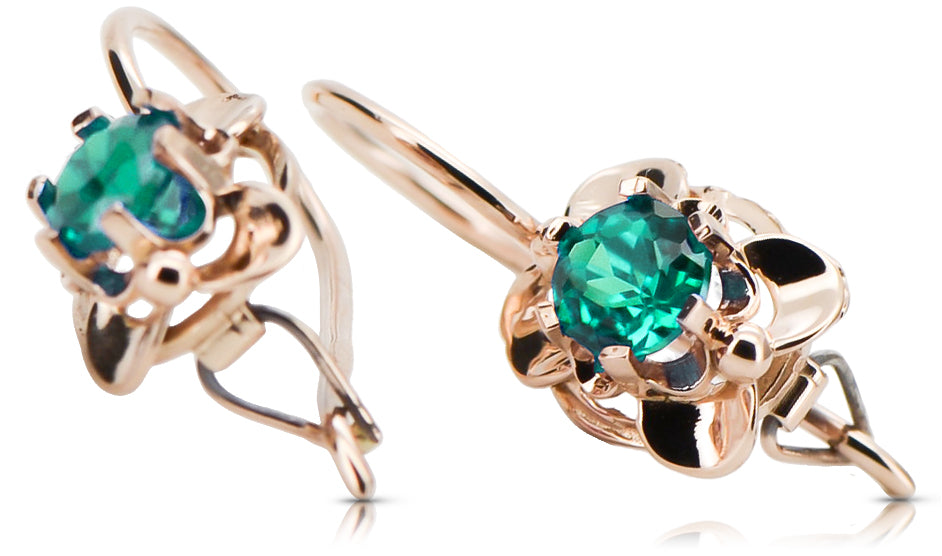 Earrings Vintage Emerald Original Vintage 14K Rose Gold vec116r vec116r-em