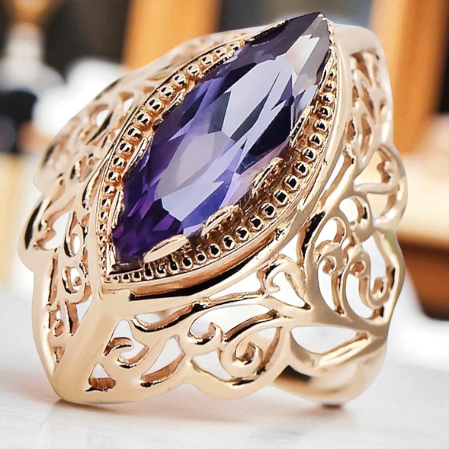 Vintage Alexandrite Marquise Ring 14k Rose Gold vrc017r-ax