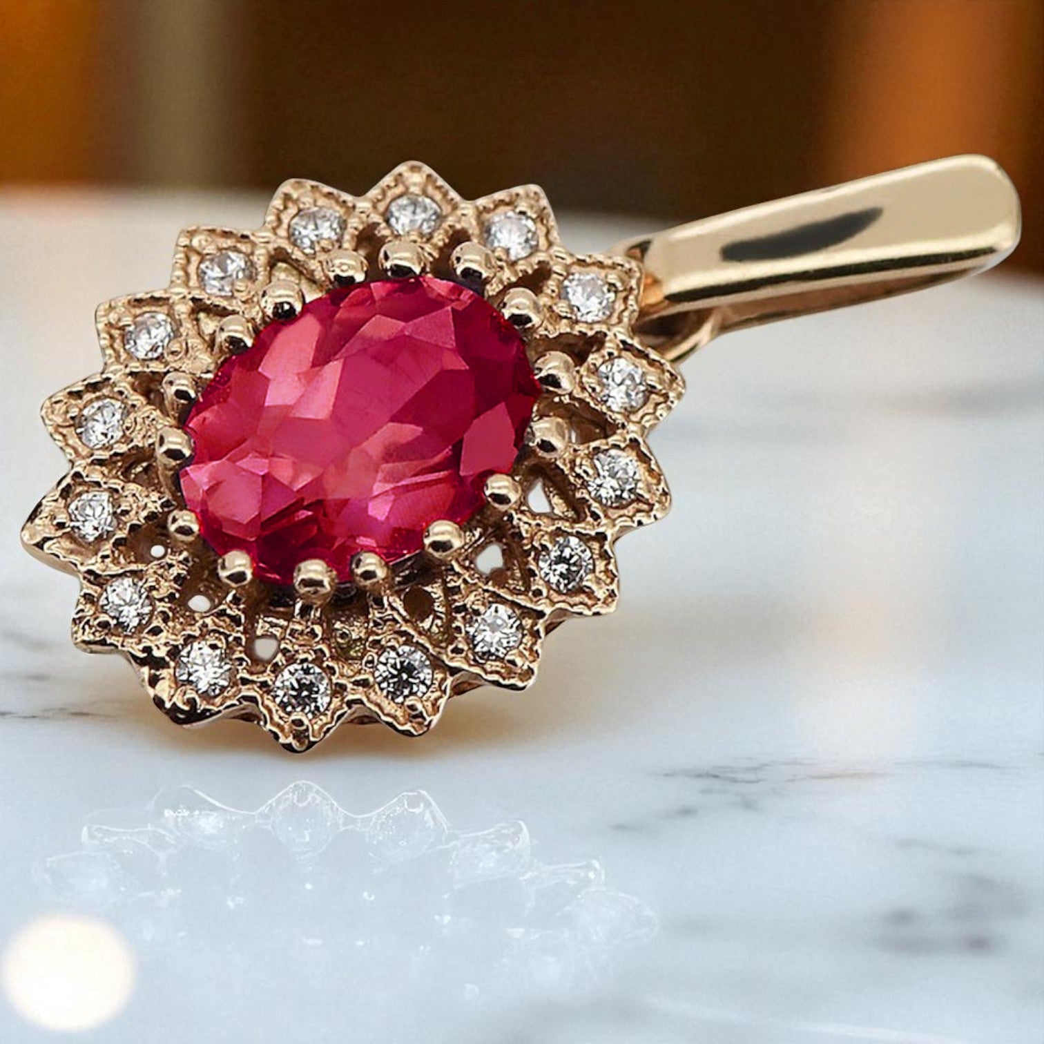 Vintage rose pink 14k 585 gold ruby pendant vpc018 Vintage vpc018r-rb