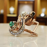 Original Vintage 14K Rose White Gold Emerald Earrings Vintage vec093rw