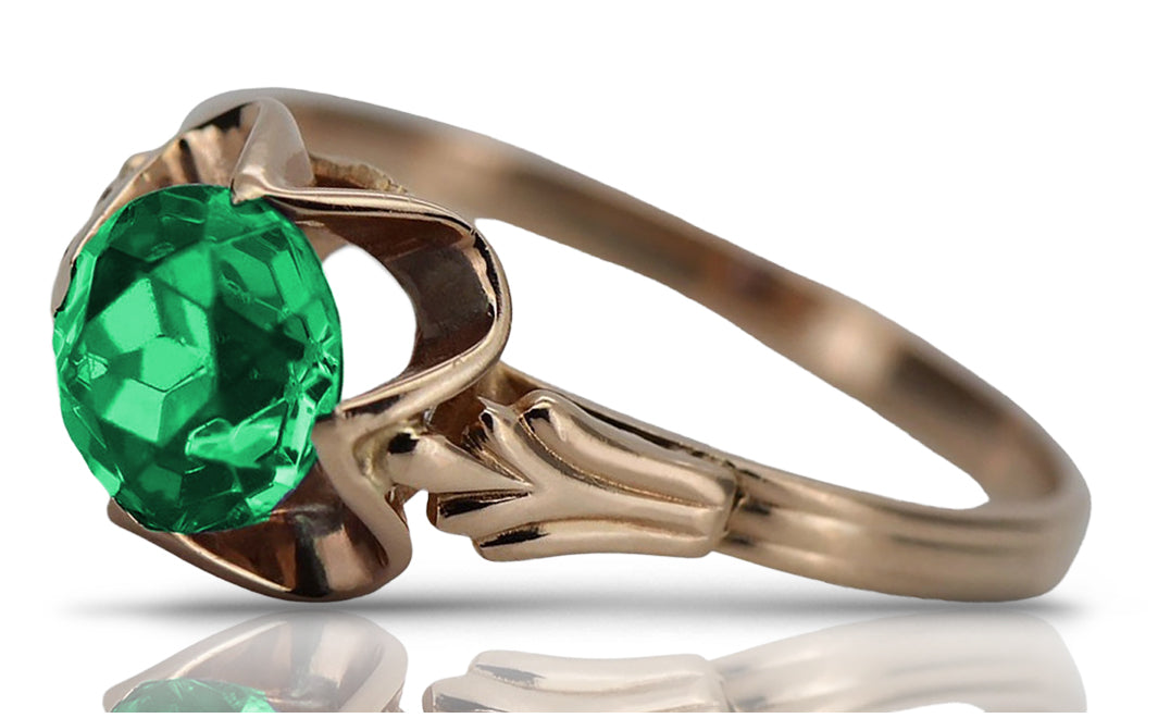 Vintage rose pink 14k gold 585 Emerald ring vrc023 Vintage vrc023r-em