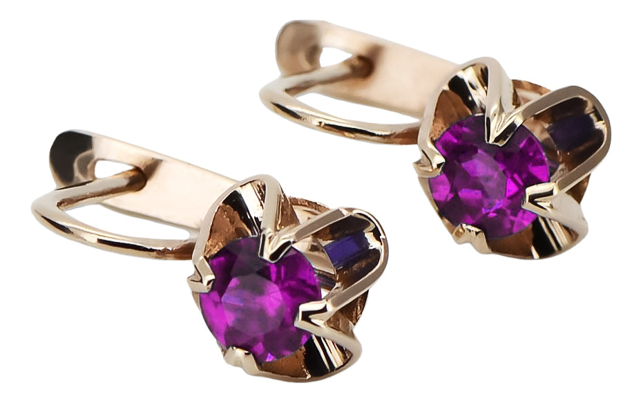 Vintage rose pink 14k 585 gold Amethyst earrings vec018 Russian Soviet style vec018r-am