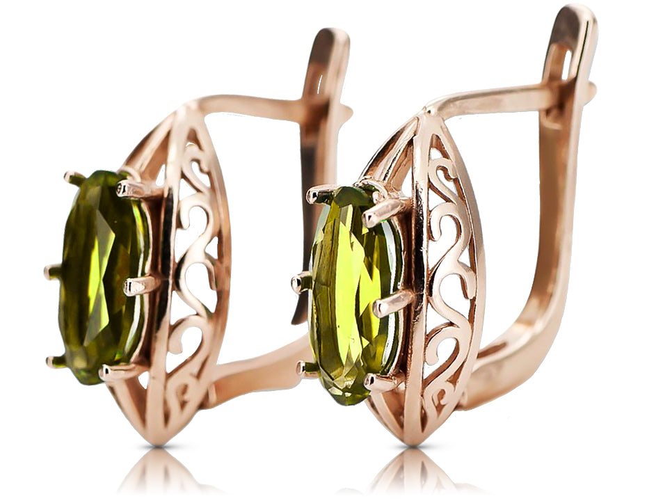 Rose pink 14k 585 gold peridot earrings vec141 Vintage vec141r-yp