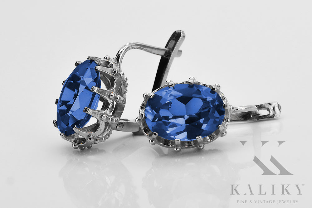 Vintage 925 Silver sapphire earrings vec079s Vintage vec079s-sp