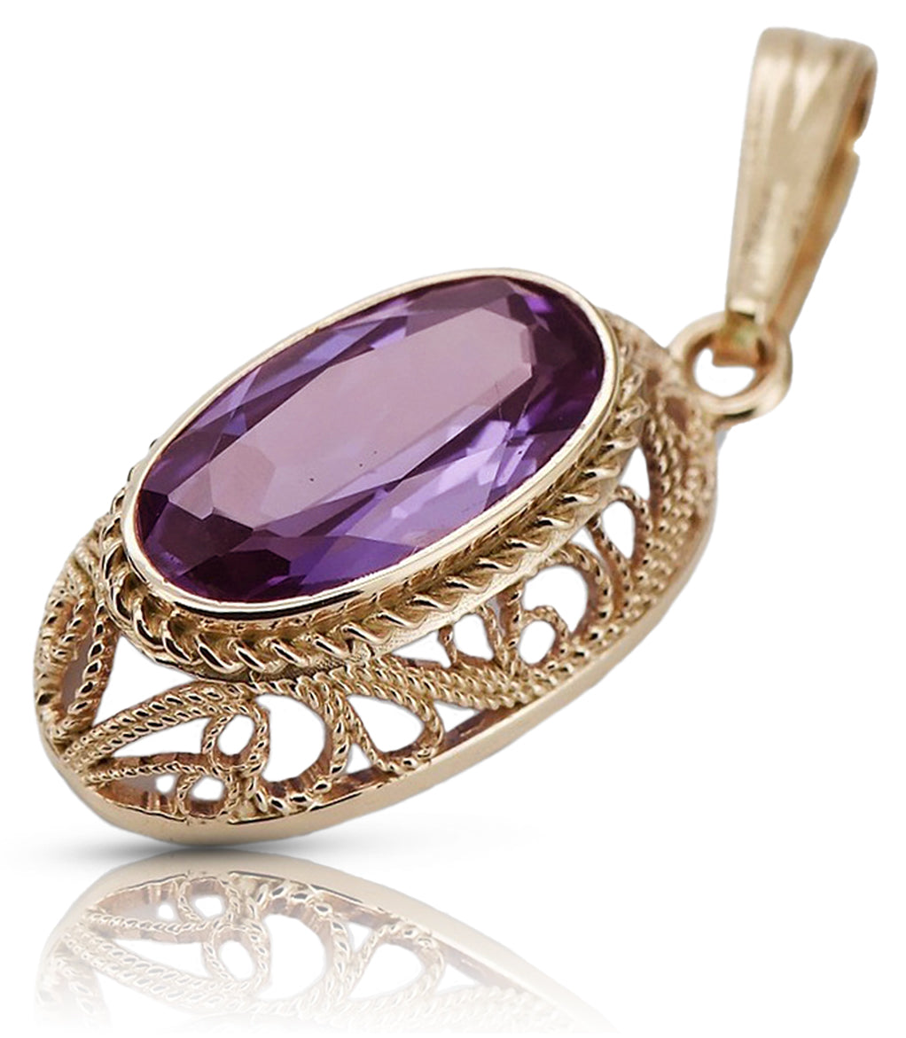 Vintage rose 14k 585 gold amethyst pendant vpc014 Vintage vpc014r-am