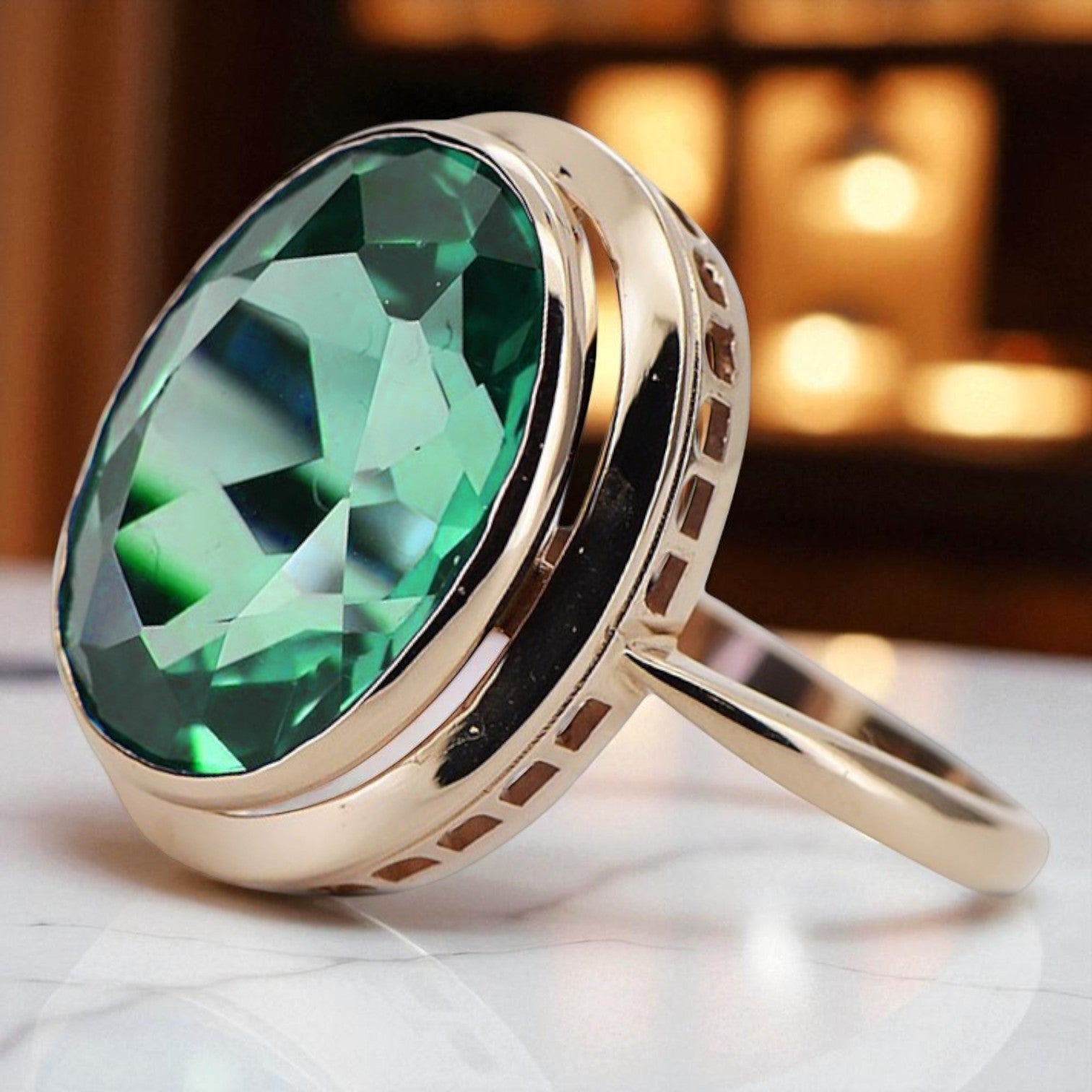 Rose pink 14k gold 585 Emerald ring vrc285 Vintage Russian Soviet style vrc285r-em