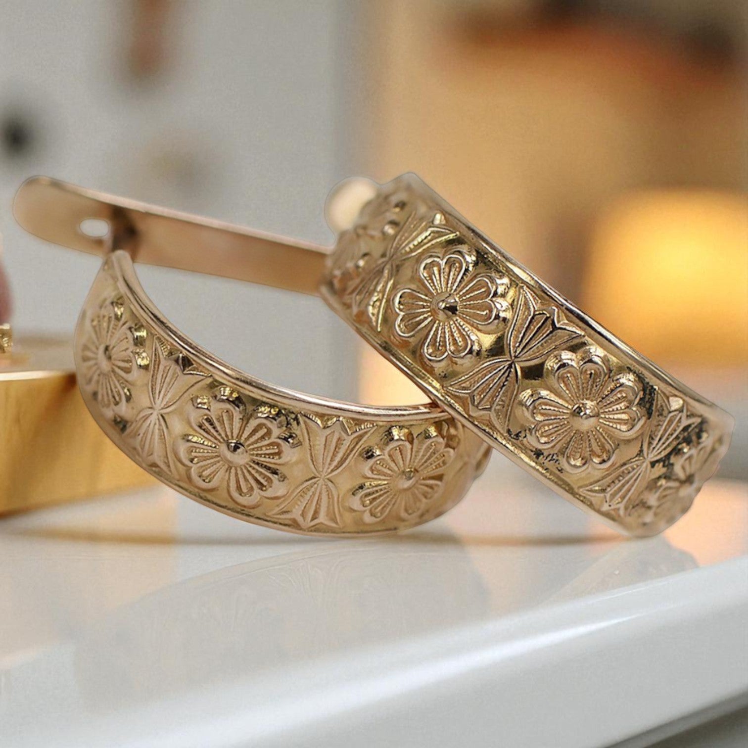 Vintage rose pink 14k 585 gold  Vintage Hoops ven073