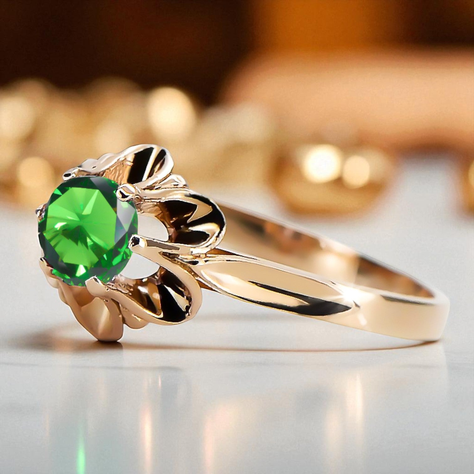 Emerald Original Vintage 14K Rose Gold Ring Vintage Jewlery vrc004r