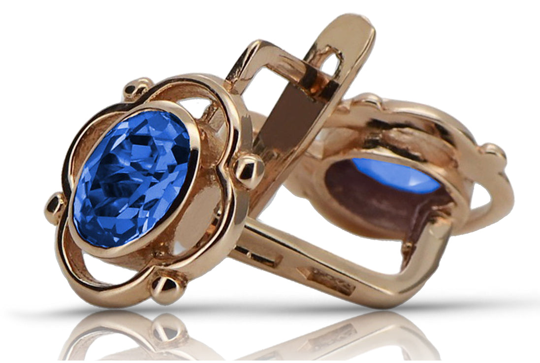 Vintage rose pink 14k 585 gold sapphire earrings vec033 Russian Soviet style vec033r-sp