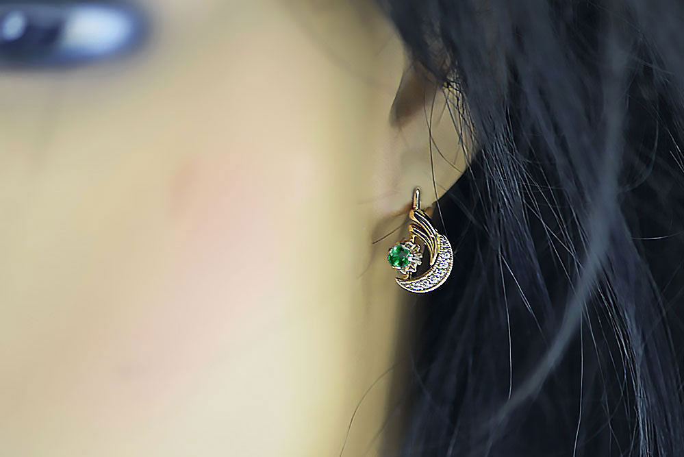 Original Vintage 14K Rose White Gold Emerald Earrings Vintage vec093rw vec093rw-em