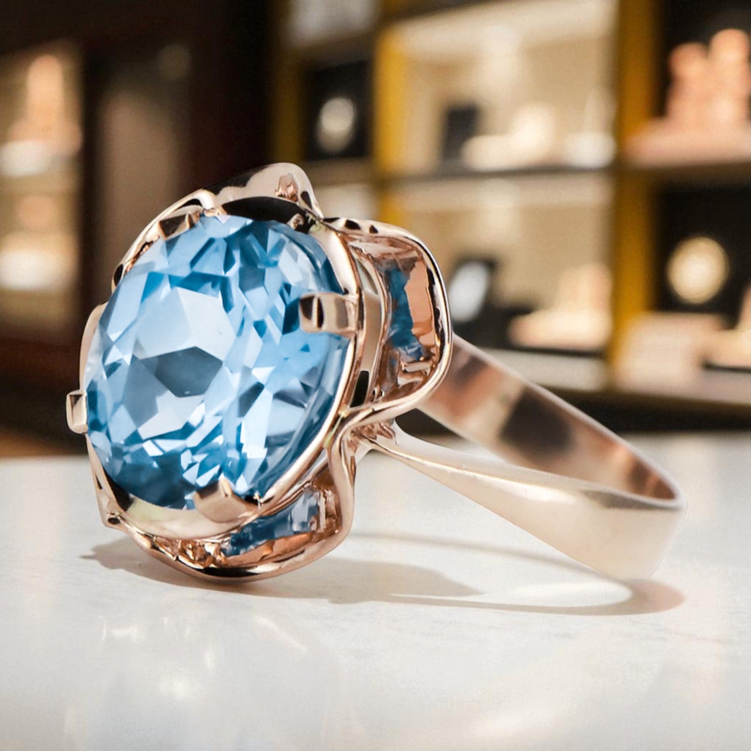 Aquamarine Original Vintage 14K Rose Gold Ring Vintage style vrc206r vrc206r-aq