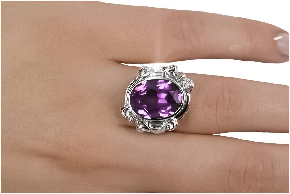 Ring Vintage Jewlery Amethyst Sterling silver 925 vrc100s vrc100s-am