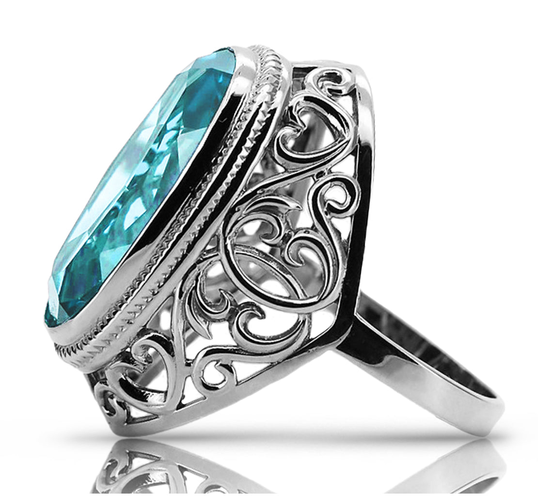 Silver 925 Soviet Russian style aquamarine ring vrc184s Vintage