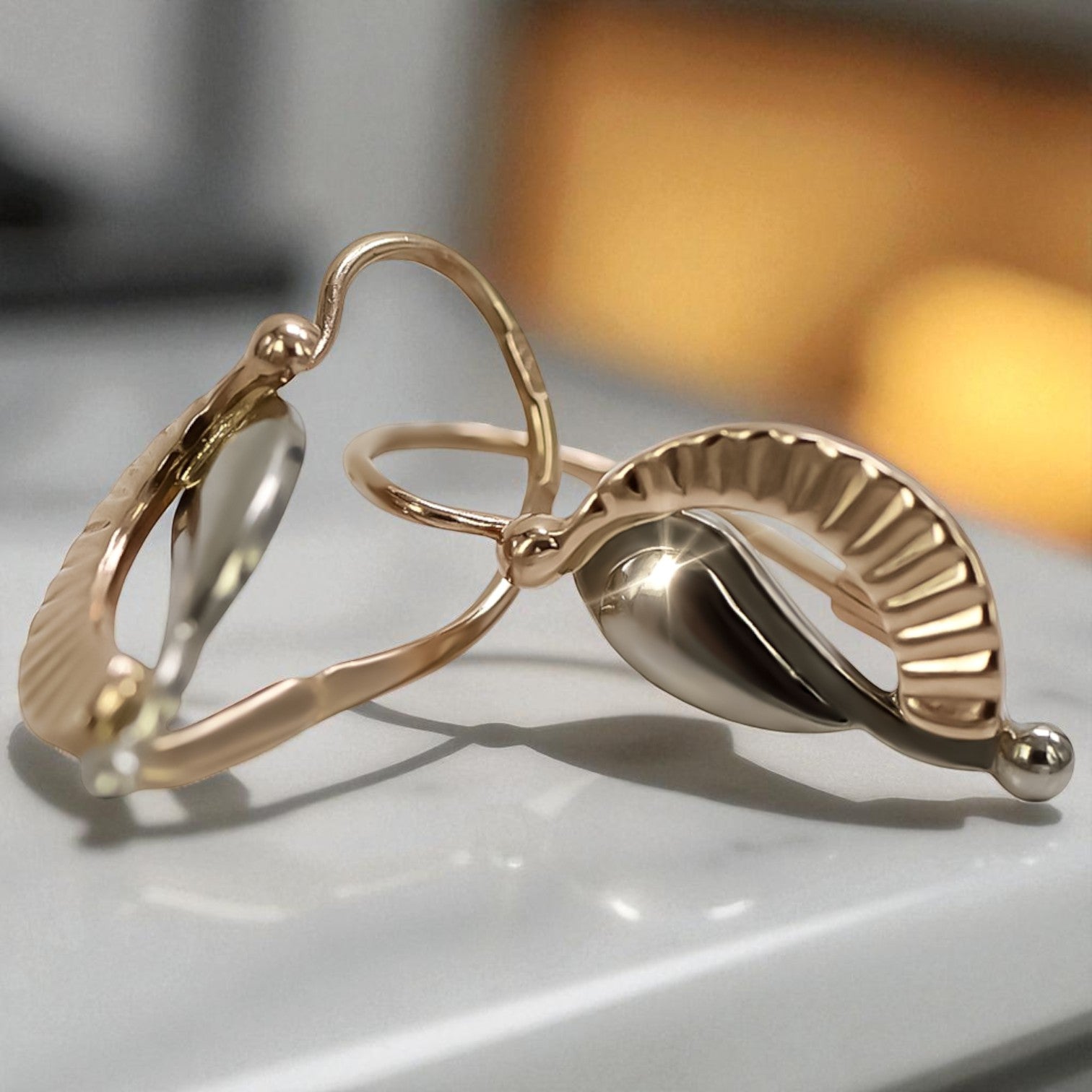 Vintage rose pink 14k 585 gold Vintage leaf earrings ven065