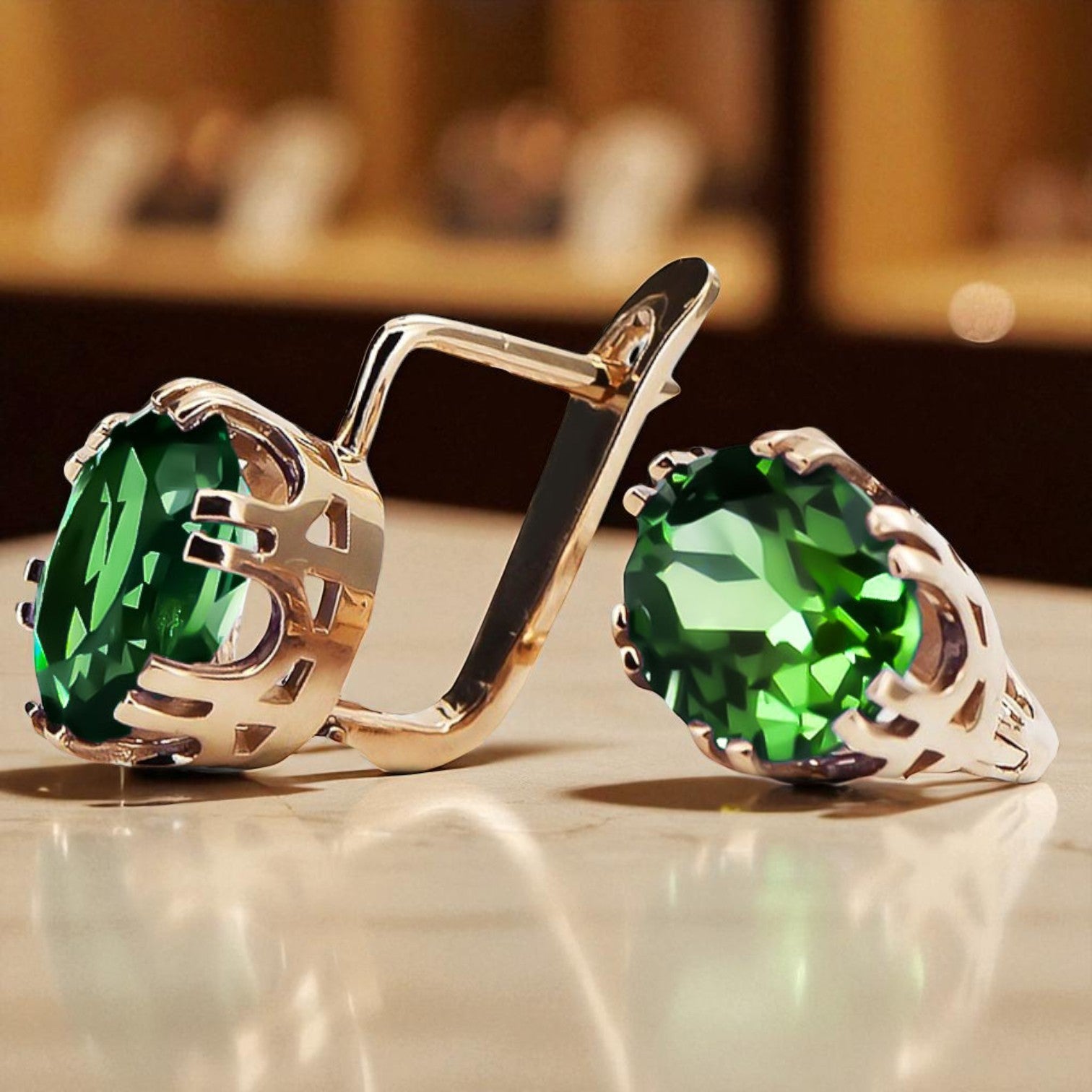Emerald Original Vintage 14K Rose Gold Earrings Vintage style vec016r vec016r-em