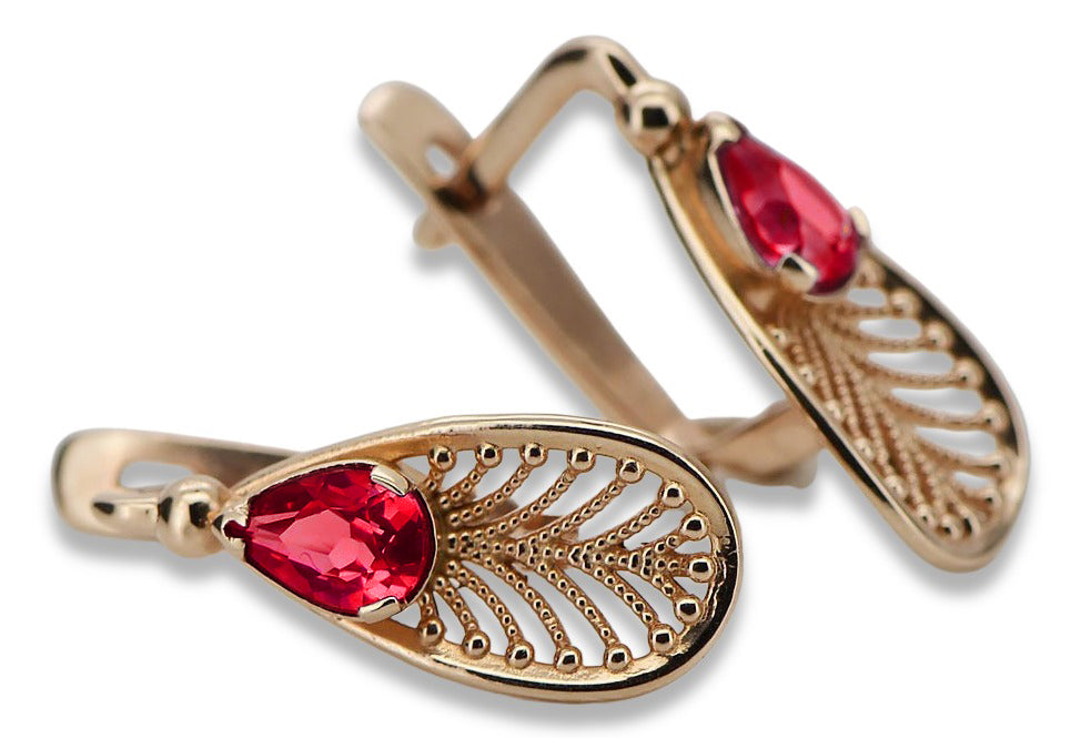 Vintage rose pink 14k 585 gold ruby earrings vec067 Vintage