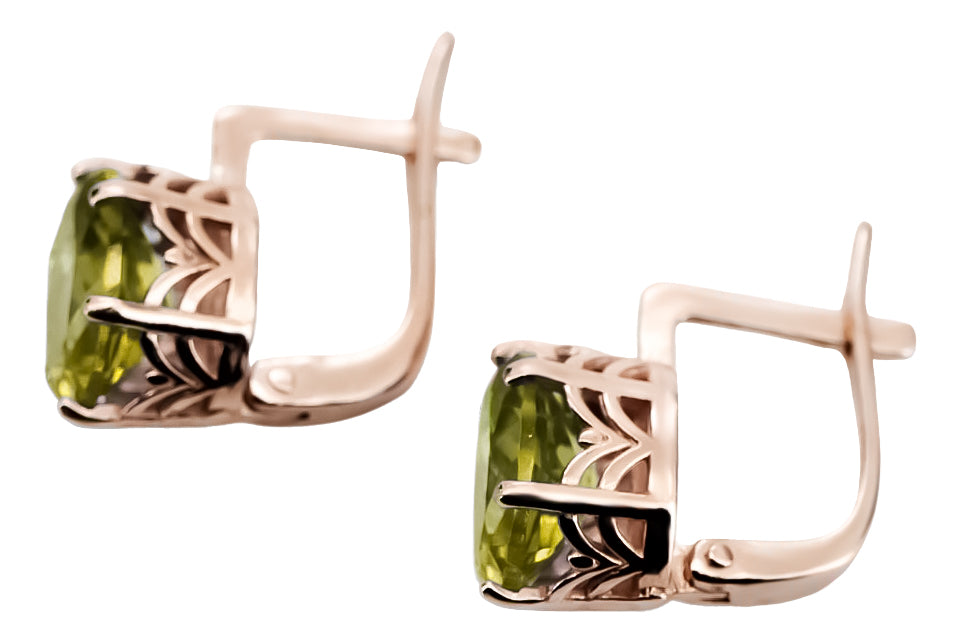 Rose pink 14k 585 gold peridot earrings vec003 Vintage Russian Soviet style vec003r-yp