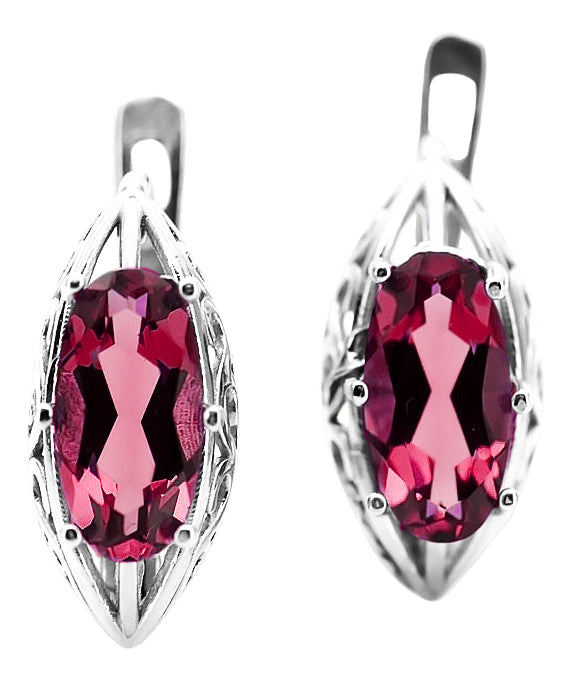 Vintage Silver 925 Ruby Earrings, Oval Stone, Wedding Gift vec141s-rb