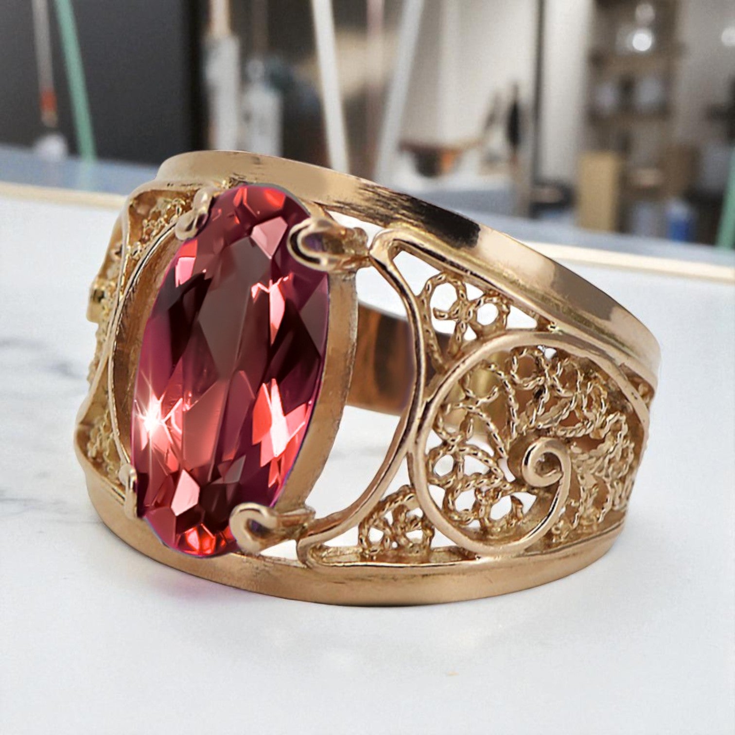 Ring Ruby Original Vintage 14K Rose Gold Vintage Jewlery vrc057r vrc057r-rb