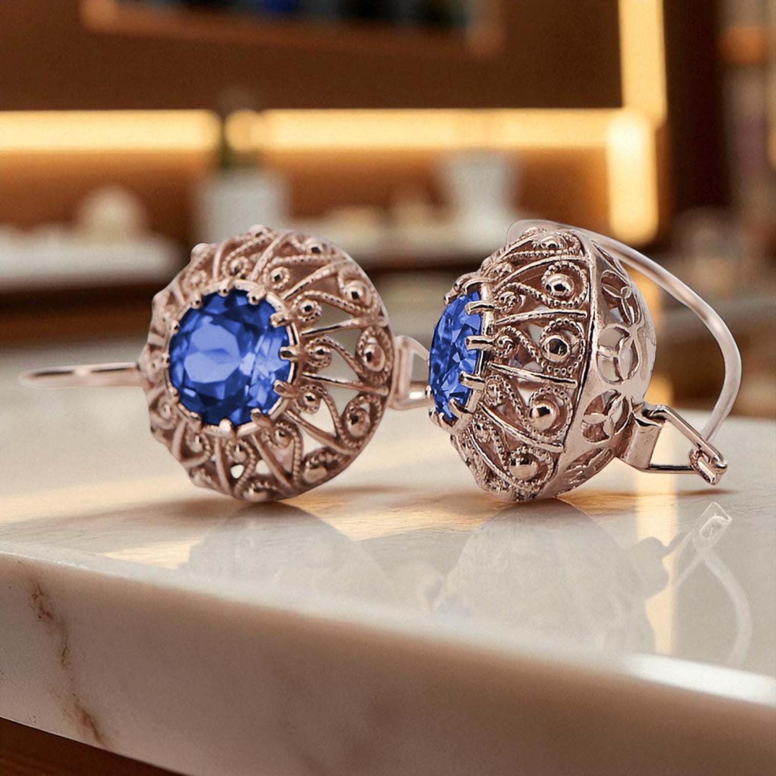 Vintage rose pink 14k 585 gold sapphire earrings vec002 Russian Soviet style