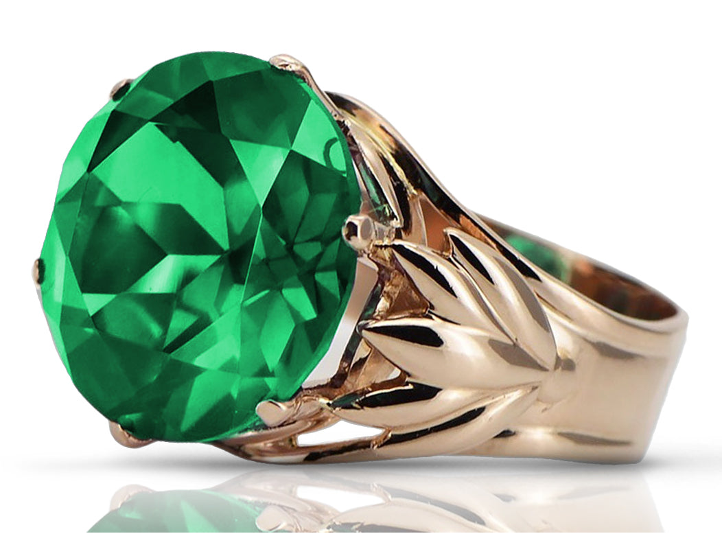 Vintage rose pink 14k gold 585 Emerald ring vrc029 Vintage