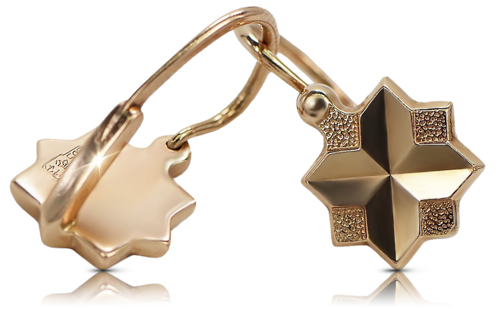 Vintage rose pink 14k 585 gold Vintage leaf earrings ven058