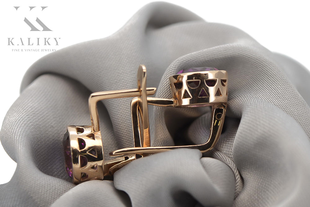 Vintage rose pink 14k 585 gold Amethyst earrings vec107 vec107r-am